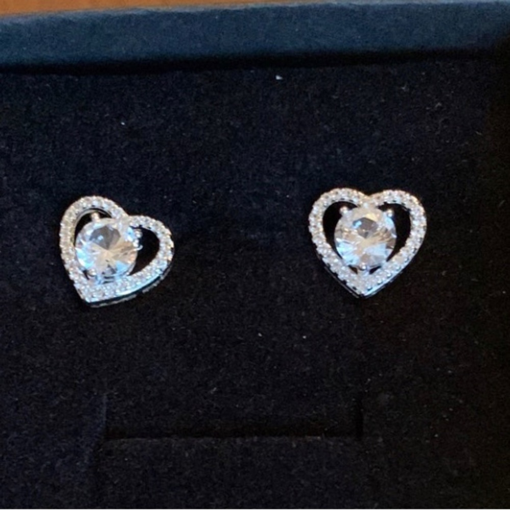 Sapphire Heart Earrings (lab created) 925 Sterling Silver- brand New in Box!